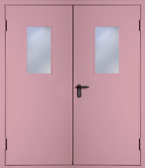 Двупольная противопожарная дверь со стеклом EI 60 (RAL 3015)