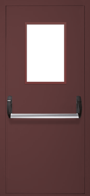 Однопольная противопожарная дверь «Антипаника» со стеклом (RAL 8017) 