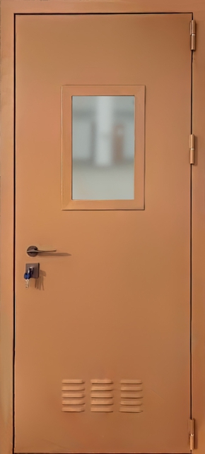 Одностворчатая техническая дверь со стеклом и вентиляцией (оранжевая)