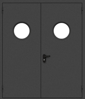 Двупольная противопожарная дверь с круглым стеклом (порошок / черная)