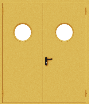 Двупольная противопожарная дверь с круглым стеклом (порошок / желтая)
