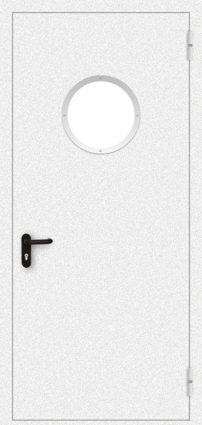 Однопольная противопожарная дверь c круглым стеклом (порошок / белая)
