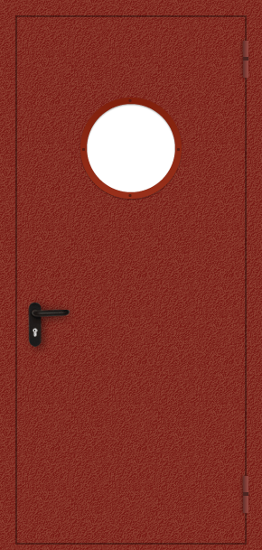Однопольная противопожарная дверь c круглым стеклом (порошок / красная)