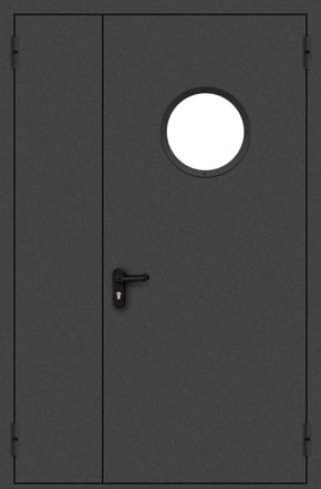 Полуторапольная противопожарная дверь с круглым стеклом (порошок / черная) 