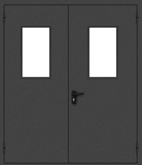 Двупольная противопожарная дверь со стеклом (порошок / черная)