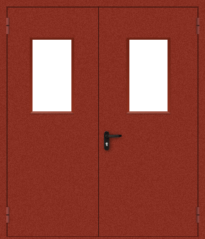 Двупольная противопожарная дверь со стеклом (порошок / красная)