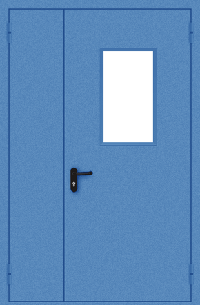Полуторапольная противопожарная дверь со стеклом (порошок / синяя)