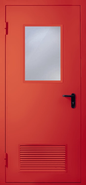 Однопольная противопожарная дверь с вентиляцией и стеклом EI 60 (RAL 3020)