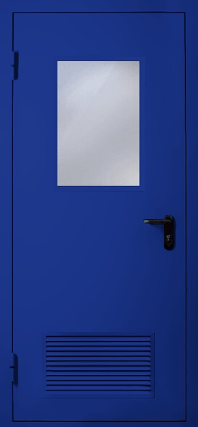 Однопольная противопожарная дверь с вентиляцией и стеклом EI 60 (RAL 5004)