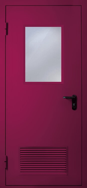 Однопольная противопожарная дверь с вентиляцией и стеклом EI 60 (RAL 4004)