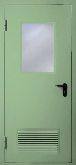 Однопольная противопожарная дверь с вентиляцией и стеклом EI 60 (RAL 6019)