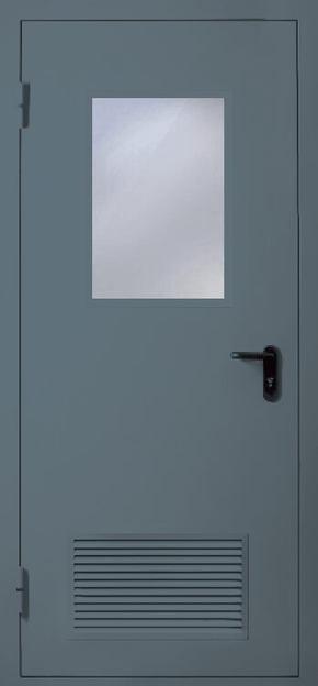 Однопольная противопожарная дверь с вентиляцией и стеклом EI 60 (RAL 7031)