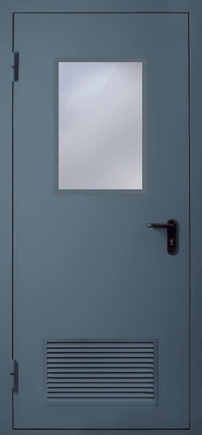 Однопольная противопожарная дверь с вентиляцией и стеклом EI 60 (RAL 7043)