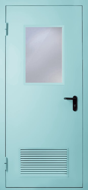 Однопольная противопожарная дверь с вентиляцией и стеклом EI 60 (RAL 2027)
