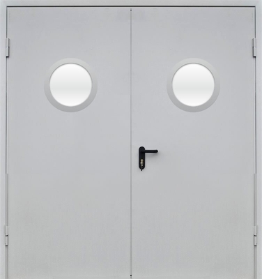 Двупольная дверь с круглым стеклом EI 30 (RAL 7035) 