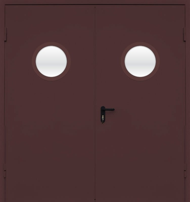 Двупольная дверь с круглым стеклом EI 30 (RAL 8017)