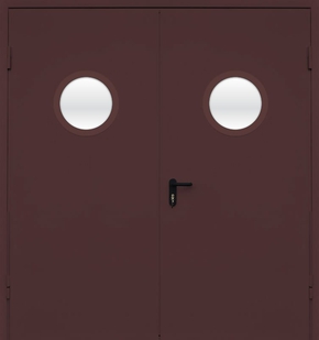 Двупольная противопожарная дверь с круглым стеклом EI 30 (RAL 8017)