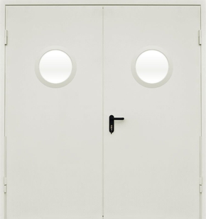 Двупольная противопожарная дверь с круглым стеклом EI 30 (RAL 9016)