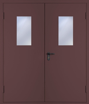 Двупольная противопожарная дверь со стеклом EI 30 (RAL 8017) 