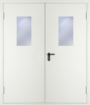 Двупольная противопожарная дверь со стеклом EI 30 (RAL 9016) 