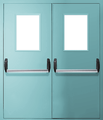 Двупольная дверь «Антипаника» со стеклом EI 60 (RAL 6027)