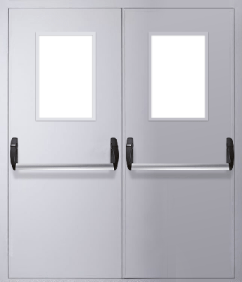 Двупольная дверь «Антипаника» со стеклом (RAL 7035) 