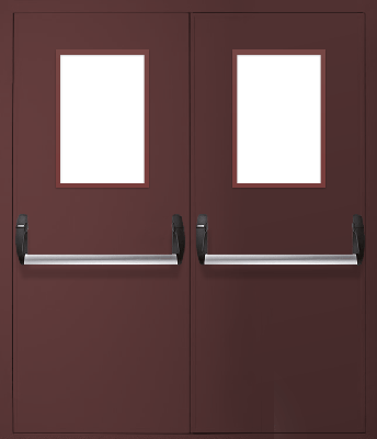 Двупольная дверь «Антипаника» со стеклом (RAL 8017) 