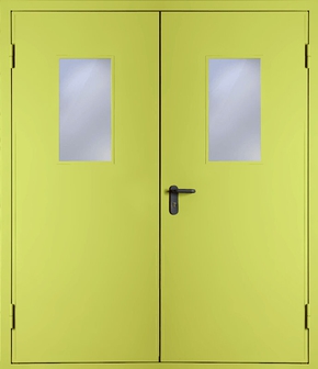 Двупольная противопожарная дверь со стеклом EI 60 (RAL 1016)