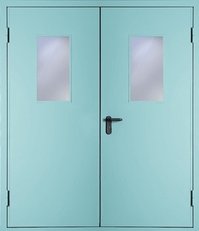 Двупольная противопожарная дверь со стеклом EI 60 (RAL 2027)