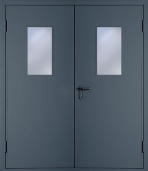 Двупольная противопожарная дверь со стеклом EI 60 (RAL 7043)