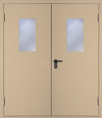 Двупольная противопожарная дверь со стеклом EI 60 (RAL 1019)