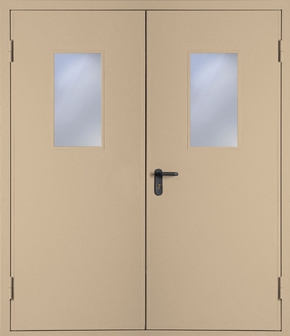 Двупольная противопожарная дверь со стеклом EI 30 с порошковым напылением (RAL 1019)