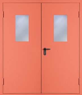 Двупольная противопожарная дверь со стеклом EI 30 с порошковым напылением (RAL 2012)