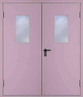 Двупольная противопожарная дверь со стеклом EI 30 с порошковым напылением (RAL 4009)