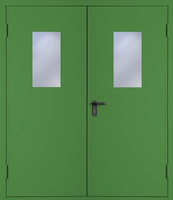 Двупольная противопожарная дверь со стеклом EI 60 (RAL 6010)