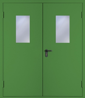 Двупольная противопожарная дверь со стеклом EI 60 с порошковым напылением (RAL 6010)