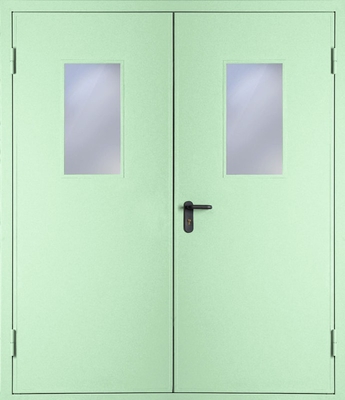 Двупольная противопожарная дверь со стеклом EI 60 (RAL 6019)