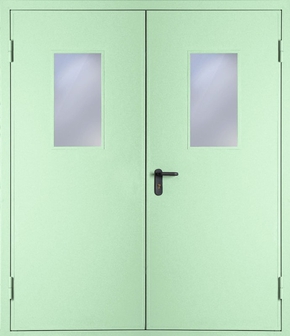 Двупольная противопожарная дверь со стеклом EI 60 с порошковым напылением (RAL 6019)