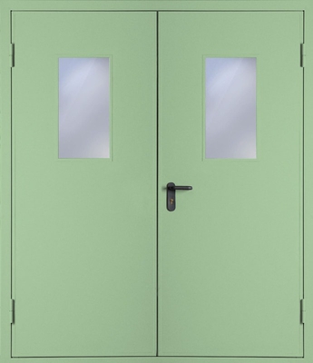 Двупольная противопожарная дверь со стеклом EI 60 (RAL 6021)
