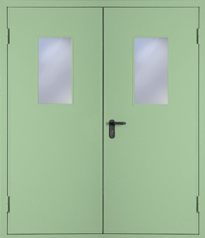 Двупольная противопожарная дверь со стеклом EI 60 с порошковым напылением (RAL 6021)