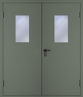 Двупольная противопожарная дверь со стеклом EI 60 (RAL 7009)