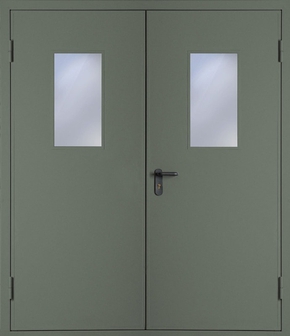 Двупольная противопожарная дверь со стеклом EI 60 с порошковым напылением (RAL 7009)