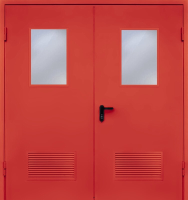 Двупольная дверь с вентиляцией и стеклом EI 60 (RAL 3020)