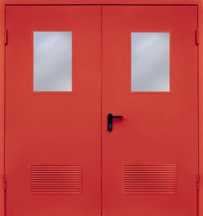 Двупольная противопожарная дверь с вентиляцией и стеклом EI 60 (RAL 3020)