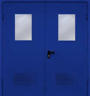 Двупольная дверь с вентиляцией и стеклом EI 60 (RAL 5004)
