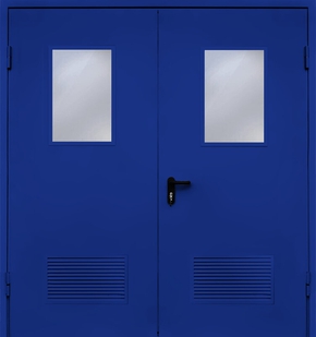 Двупольная противопожарная дверь с вентиляцией и стеклом EI 60 (RAL 5004)