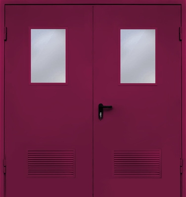 Двупольная дверь с вентиляцией и стеклом EI 60 (RAL 4004)