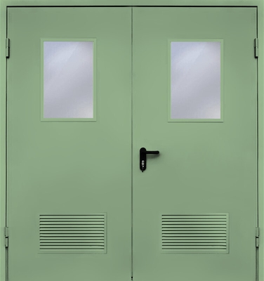 Двупольная дверь с вентиляцией и стеклом EI 60 (RAL 6019)