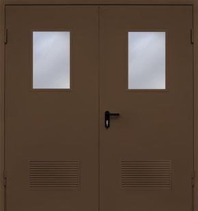 Двупольная противопожарная дверь с вентиляцией и стеклом EI 60 (RAL 8028)