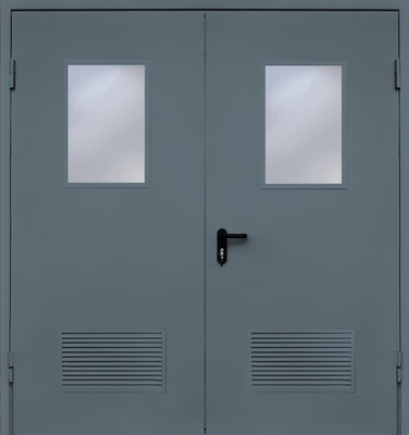 Двупольная дверь с вентиляцией и стеклом EI 60 (RAL 7031)